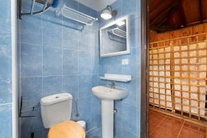 a blue tiled bathroom with a toilet and a sink at Casa Azul del Roque Negro in Santa Cruz de Tenerife +18 photos