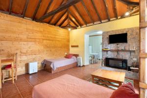 a large room with a bed and a fireplace at Casa Azul del Roque Negro in Santa Cruz de Tenerife