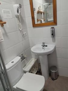a bathroom with a toilet and a sink and a mirror at Casa Elena in Cangas de Onís +20 photos