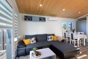 a living room with a couch and a table at Madera Concordiasee in Friedrichsaue