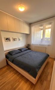 a bedroom with a large bed and a window at Apartament Wiosenna in Białystok