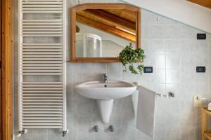 a bathroom with a white sink and a mirror at Agritur Piazera Attico in Ronzo Chienis +16 photos