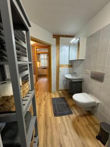 a small bathroom with a toilet and a sink at Wohnung In Wolfenbüttel in Wolfenbüttel +18 photos