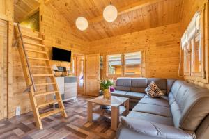 a living room with a couch and a ladder at Ferienhaus 4 Familie Täubert in Klein Uhyst