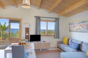 a living room with a couch and a tv at Villa Dely in Tazacorte