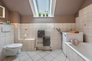 a bathroom with a toilet and a sink at Fewo Omatina in Bannewitz +24 photos