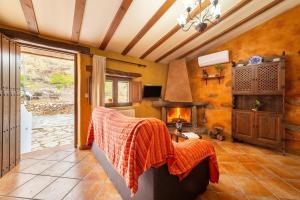 a living room with a couch and a fireplace at Casa Rural Jaraiz Vip in Laroya
