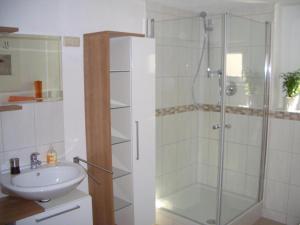 a bathroom with a shower and a sink at Wohnung mit Terasse im Schwarzwald in Seebach +9 photos
