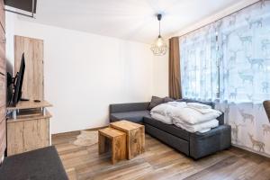 a living room with a couch and a window at Goodlife Top 1 in Saalbach-Hinterglemm