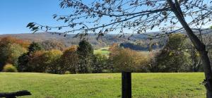 a field with a fence and trees in the background at Ferienwohnung Nationalparkblick in Altenlotheim +9 photos