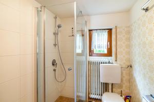 a bathroom with a shower and a toilet at Bergblick in Forbach +24 photos
