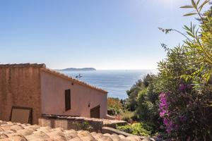 a house on a hill with the ocean in the background at Bastidon Avec Terrasse Vue Mer in Carqueiranne +15 photos