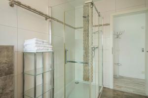 a bathroom with a shower and a glass shower stall at Familien-Apartment 1 in Meersburg +16 photos