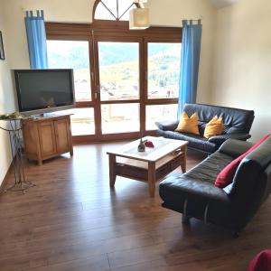 a living room with a couch and a tv at Ferienwohnung Echle in Oberharmersbach