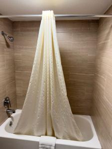 a shower curtain in a bathroom with a tub at Regency Inn & Suites in Nashville