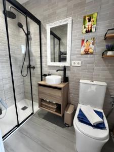 a bathroom with a shower and a toilet and a sink at Amets in Yesa +16 photos