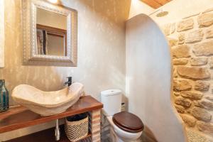 a bathroom with a stone sink and a toilet at La Casuca in Olba +19 photos