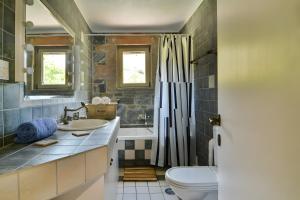 a bathroom with a sink and a tub and a toilet at Vitali River House Andros in Andros +20 photos