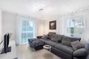 a living room with a couch and a tv at Helgas Horizon in Rottweil