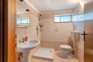 a bathroom with a toilet and a sink at Unique Lake View In Green Park in Nebbiuno +22 photos