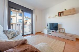 a living room with a couch and a television at Apartamentos de Ángel in Vinebre