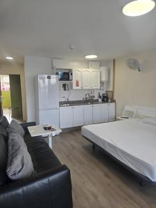 a living room with a bed and a kitchen at Apartamento Yumbo Roque Nublo in San Bartolomé