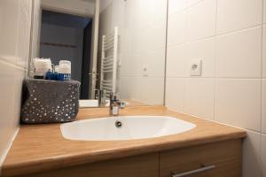 a bathroom with a sink and a mirror at Studio Edelweiss proche Megeve in Flumet