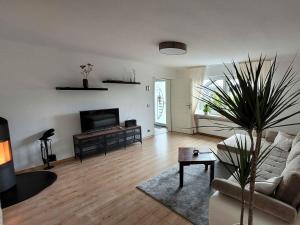 a living room with a couch and a tv at Ferienwohnung Friedhoff, 80qm in Schmallenberg