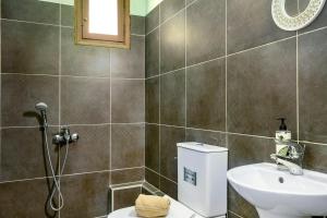 a bathroom with a sink and a toilet and a shower at Old Boat double studio 6 in Nikiana
