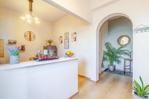 a living room with a counter and plants at Maestro Apartment in Gaios +15 photos