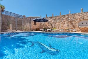 a swimming pool with a shark painted on the water at S'era in Santanyi