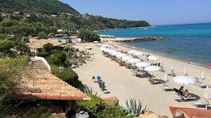 a beach with a bunch of umbrellas and people on it at Villa Edith in Parghelia
