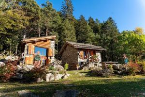 a log cabin in the middle of a forest at Chalet Armonia Res Albert in San Guglielmo