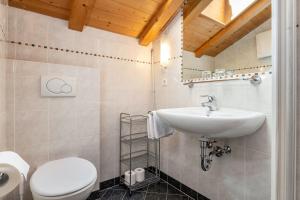 a bathroom with a white sink and a toilet at Haus Alpenblick Apt Brunelle in Laion
