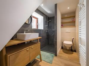 a bathroom with a sink and a shower at Gite Le Mazot in Albiez-Montrond +12 photos