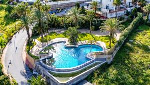 an overhead view of a swimming pool with palm trees at Villa Fuentes in Almuñécar