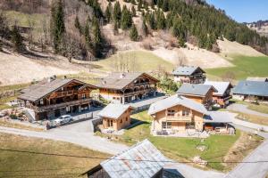 an aerial view of a house with a mountain at Chalet Léonie in Abondance