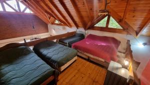 a room with two beds and a couch in a cabin at Casa quincho en plottier in Plottier