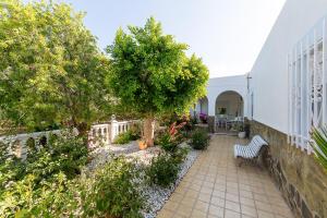 a courtyard with a bench and trees and a building at Cortijo Indalo in Pechina
