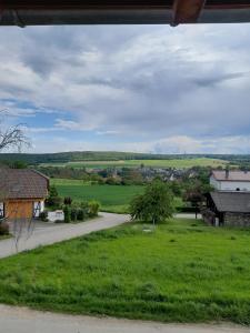 a view of a road in a green field at Bauernhof Schäfer in Mühlacker