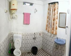 a small bathroom with a toilet and a sink at Andy homestay in Mawlynnong