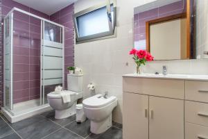 a bathroom with a toilet and a sink and a mirror at Apartamento Rolycar 101 in Icod de los Vinos +22 photos