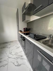 a kitchen with a sink and a counter top at La Casa de Lové Suite Jacuzzi in Melun