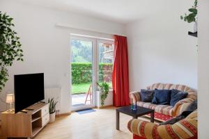 a living room with a couch and a tv at Apartment Tux in Mayrhofen