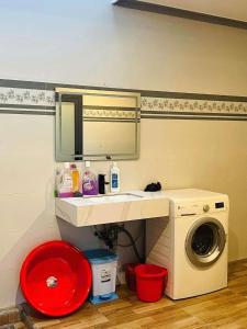 a bathroom with a sink and a washing machine at Sam's homestay in Ấp Bình Hưng +12 photos