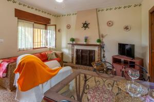 a living room with a couch and a fireplace at Las Pedrizas in Pilar de la Horadada
