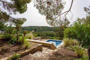 a pool in a garden with a view of a vineyard at Las Pedrizas in Pilar de la Horadada