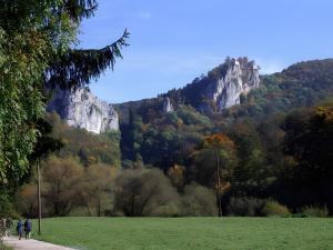 a group of people walking in front of a mountain at Haus Elke in Gomadingen +10 photos