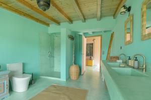 a bathroom with a sink and a shower and a toilet at Lefkadas Bohemian Cottage in Lefkada +28 photos