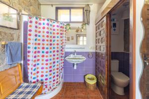 a bathroom with a sink and a toilet and a shower at Isla Del Burguillo in Ávila +23 photos